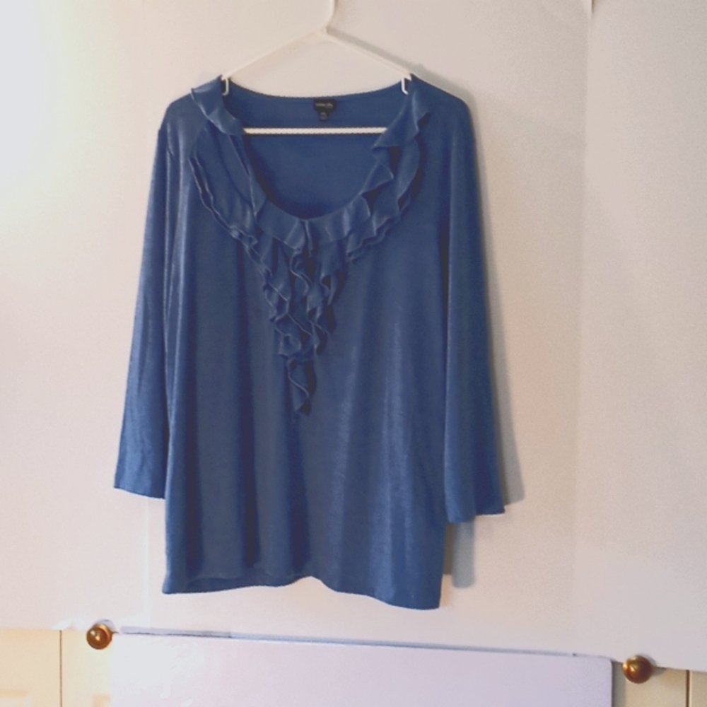 Rafaella Women's Ruffle Front Jersey Blouse - Size (2X) - Blue